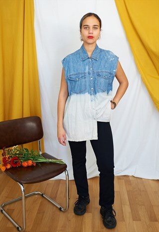 VINTAGE REWORKED CUSTOM WEAR TIE N DYE DENIM SLEEVELESS SHIR