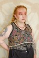 VINTAGE TAPESTRY FLORAL CROP TOP BEADED SIZE L/XL HANDMADE