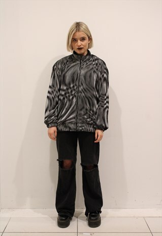 MONOCHROME ABSTRACT PRINT ZIP-UP SWEATSHIRT