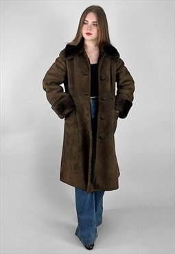 70's Penny Lane Brown Ladies Sheepskin Midi Coat