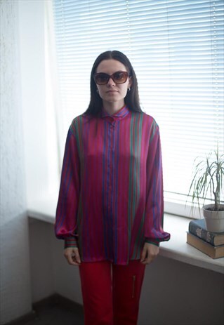 VINTAGE 80'S MULTICOLOUR GLOSSY STRIPED SHIRT