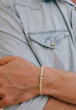 Skull bracelet, men's bracelet with silver skull, beige cord