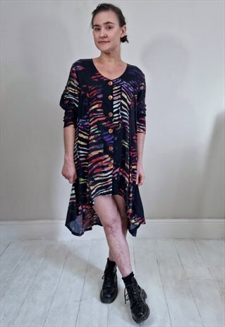 VINTAGE 80'S DARK PATTERNED BUTTONED MULLET TUNIC DRESS