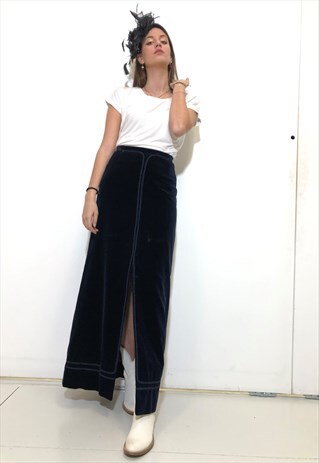 VINTAGE VELVET MAXI LONG SKIRT BLUE PARTYWEAR