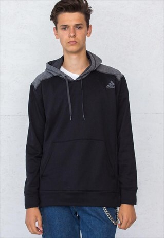 VINTAGE BLACK GREY ADIDAS HOODIE SWEATSHIRT