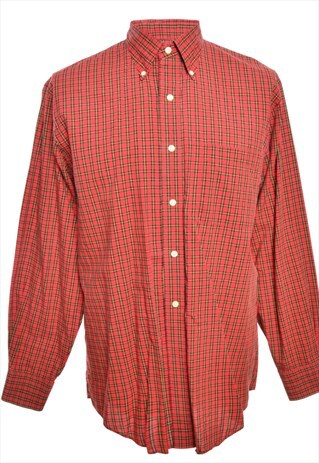 RED LONG SLEEVED LAND'S END CHECKED SHIRT - M
