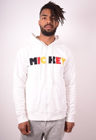 DISNEY MENS VINTAGE HOODIE JACKET MEDIUM WHITE 90S