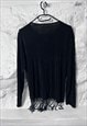 BLACK FRINGE LACE FLOWER TIGHT BLOUSE / TOP 