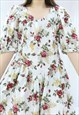 80S VINTAGE MULTICOLOURED FLORAL DRESS (SIZE L)