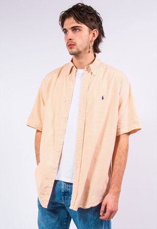 RALPH LAUREN SHIRT PEACH STRIPED PATTERN