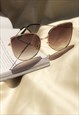 BROWN GRADIENT BUTTERFLY WIRE FRAME CAT EYE SUNGLASSES