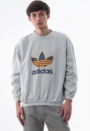 VINTAGE ADIDAS ORIGINALS CREW NECK 90S GREY BIG LOGO