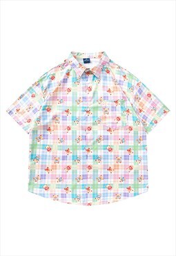 Kidcore shirt short sleeve plaid blouse checked top multi