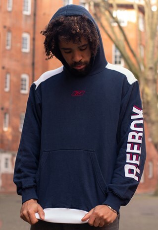 VINTAGE REEBOK HOODIE IN NAVY AND WHITE