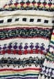 VINTAGE KNITTED JUMPER ABSTRACT PATTERNED GRANDAD SWEATER