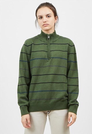 VINTAGE GREEN CHARLES VOGELE 1/4 ZIP KNIT JUMPER SWEATER