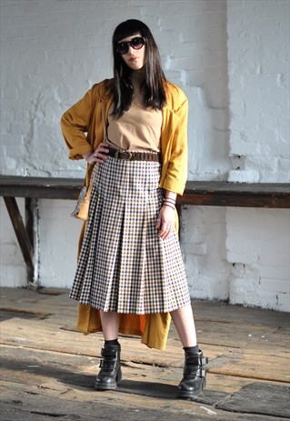 80S AQUASCUTUM HOUSE CHECK HIGH WAISTED PLEATED SKIRT
