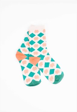 New Green and Beige Abstract Pattern Pair of Socks