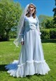 Vintage 1970s Blue Prairie Wedding Dress Size 16