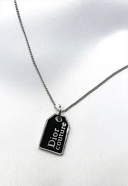 Christian Dior Couture Necklace Silver Black ID Logo Vintag