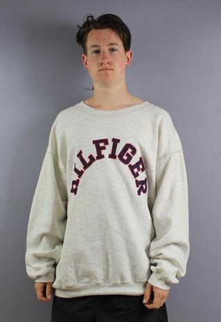 VINTAGE TOMMY HILFIGER SWEATSHIRT IN GREY WITH EMBROIDERED L