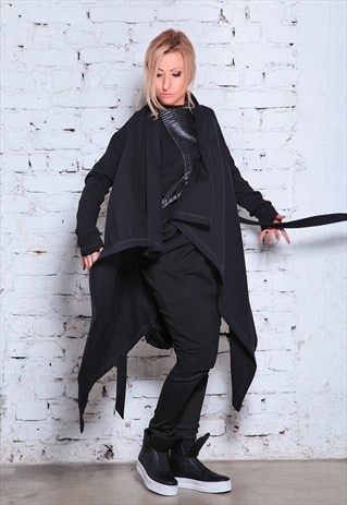 ASYMMETRIC BLACK VEST /LOOSE BLACK CARDIGAN