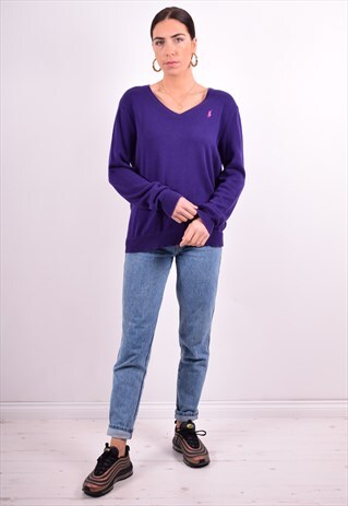 RALPH LAUREN WOMENS VINTAGE JUMPER SWEATER LARGE PURPLE 90'S