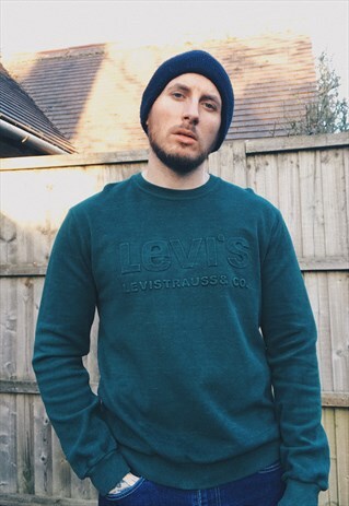 VINTAGE LEVI'S GREEN EMBOSSED LOGO SWEATER SWEATSHIRT