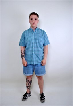 Y2k summer shirt, vintage plaid button down shirt - LARGE