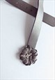 VINTAGE Y2K GREY REAL LEATHER LARGE METAL FLOWER BUCKLE BELT