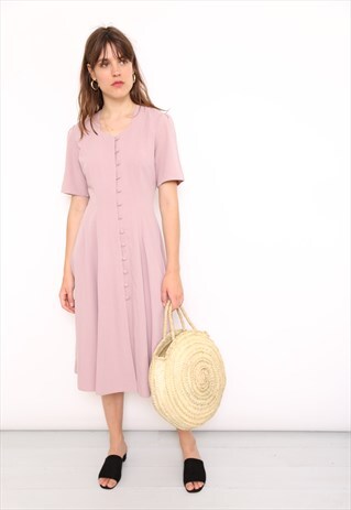 VINTAGE 90S PALE PINK BUTTON MIDI DRESS