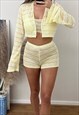 THREE PIECE SHORTS SET IN FINE LEMON STRIPE KNIT