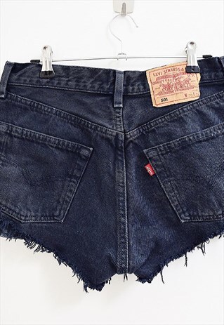 VINTAGE DENIM BLACK LEVIS 501 HIGH WAISTED CUT OFF SHORTS