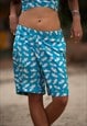 DONNA BLUE SNEAKER PRINT BOARD SHORTS WITH SIDE ZIP