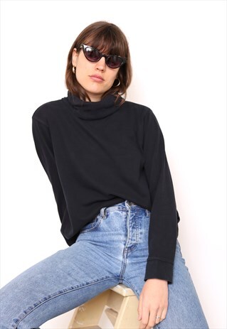 VINTAGE 90S NAVY POLO HIGH TURTLE ROLL NECK TOP