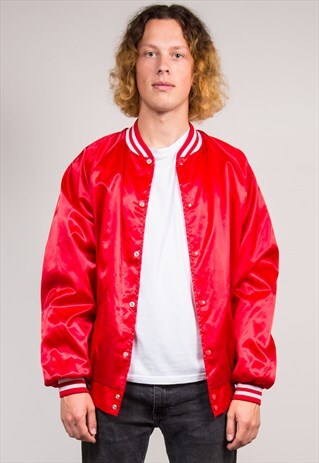 VINTAGE 90'S RED USA BASEBALL BOMBER JACKET