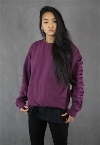 SALE - PLUM DISTRESSED ARMS JUMPER