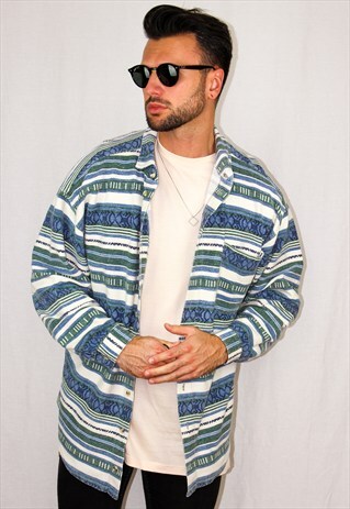 VINTAGE GEO-TRIBAL PATTERNED FLANNEL SHIRT