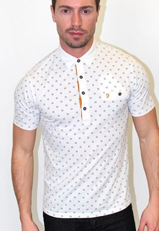 90S VINTAGE CLASSIC MENS PRINTED WHITE POLO T-SHIRT