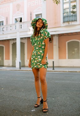 CARLA Bright Green Floral Short Summer Mini Dress 