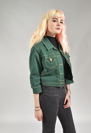 VINTAGE EMERALD GREEN DENIM TRUCKER JACKET