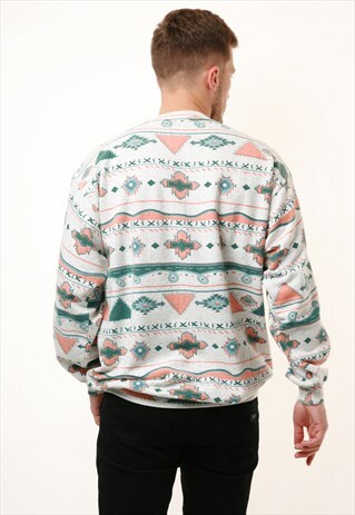 90S VINTAGE OLDSCHOOL PATTERN COTTON SWEATSHIRT 14927