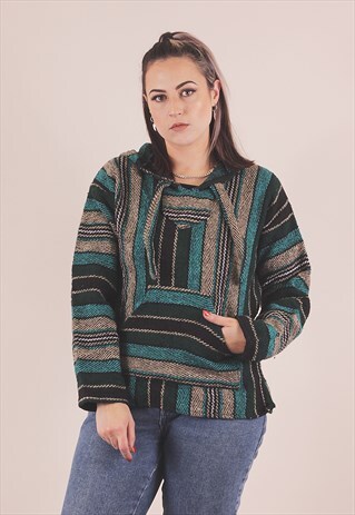 VINTAGE STRIPE BAJA KNITTED HOODIE HIPPY /A10-018