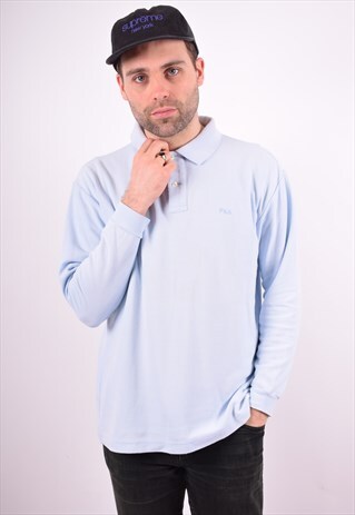 FILA MENS VINTAGE POLO SHIRT LONG SLEEVE XL BLUE 900