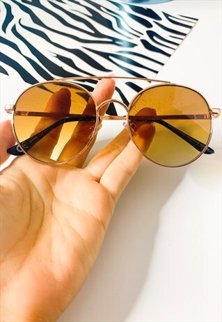 AMBER LENS ROUND AVIATOR SUNGLASSES