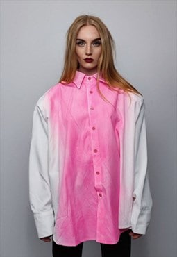 Tie-dye shirt paint splatter blouse shoulder padded top pink