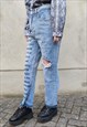 REWORKED CITY SLOGAN EMBROIDERED JEANS RIPPED DENIM OVERALLS