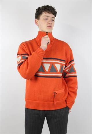VINTAGE ABSTRACT ORANGE HEAVY KNIT JUMPER