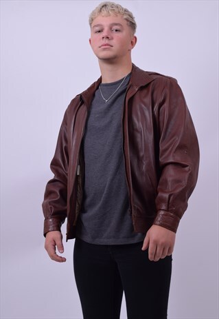VINTAGE 90'S SOFT BROWN LEATHER BOMBER JACKET SIZE MEDIUM