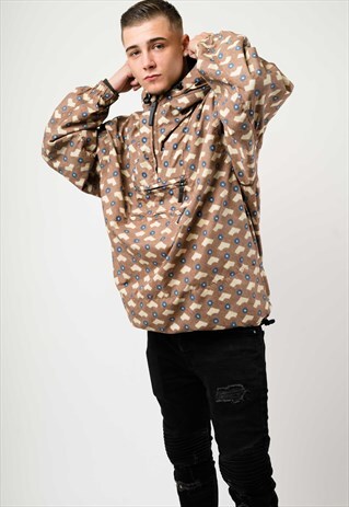 VINTAGE 1/4 ZIP PATTERNED COAT